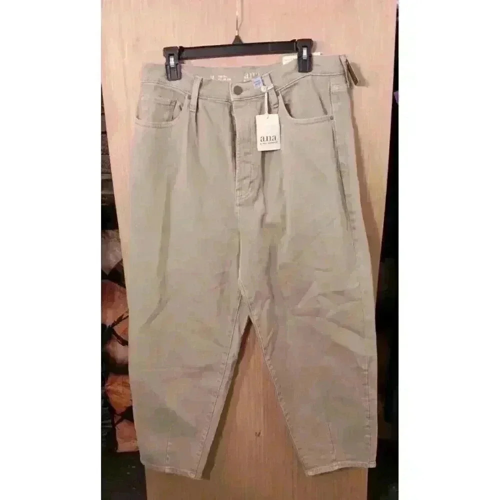 A.N.A High Rise Balloon Jeans Size‎ 14 Taupe Roomy Hip & Thigh Tapered Leg NWT